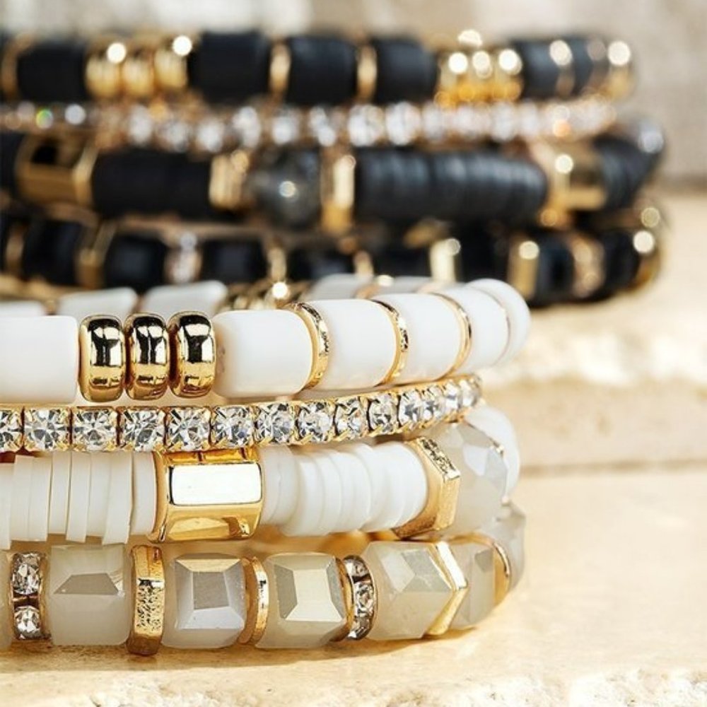 Glass Bead and Crystal Bracelet Set
